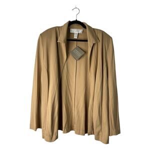 American Glamour Badgley Mischka Cardigan Size 1X Tan Open Front Blazer Jacket